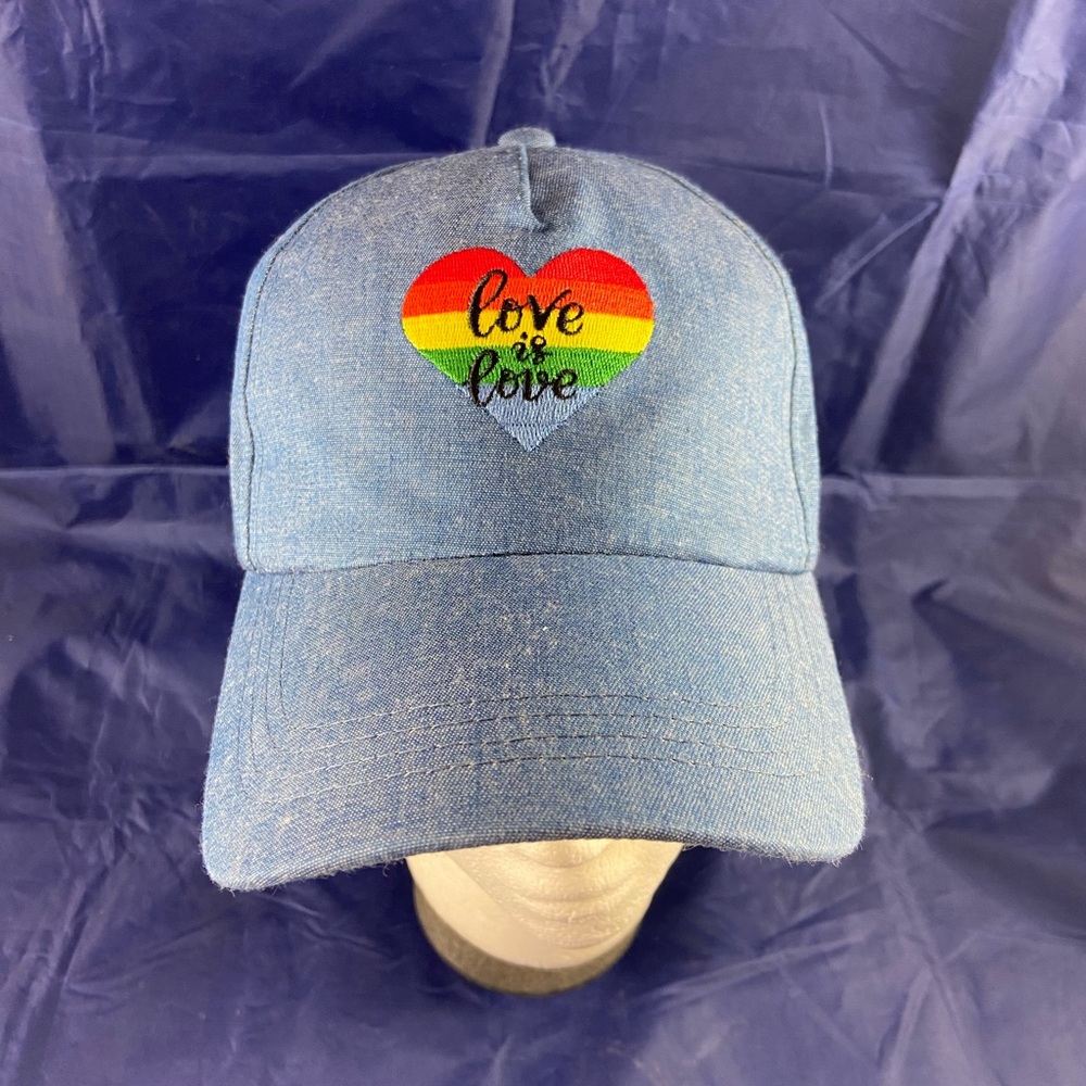 INC International Concepts Love is Love Baseball Cap Hat Blue Denim NWT